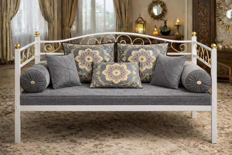 ست کامل شاه نشین سنتی لوکس با کوسنها و بالش های مخملی و طرح اصیل ایرانی رنگ خاکستری