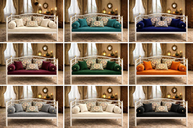 ست کامل شاه نشین سنتی لوکس با کوسنها و بالش های مخملی و طرح اصیل ایرانی رنگ خاکستری